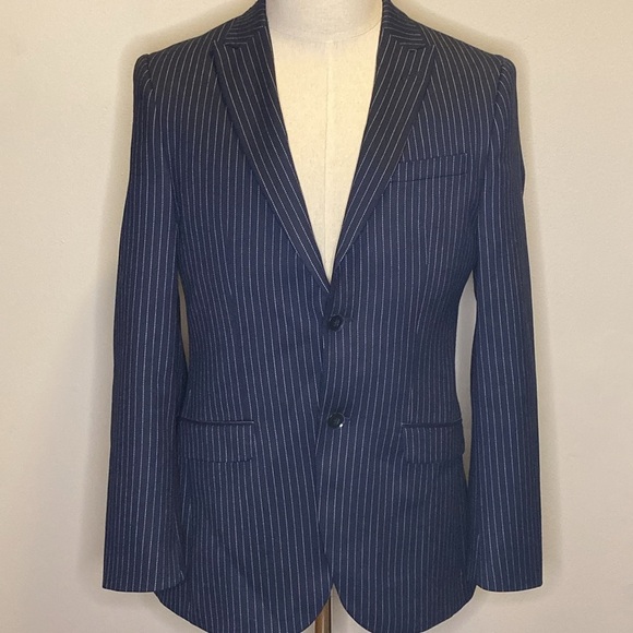 Topman Dark Navy Pinstripe Fully-Lined 2-Button Blazer (36 R) - Picture 2 of 7